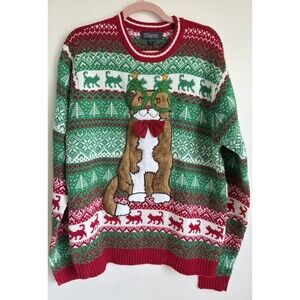 33 Degrees Christmas Cat Ugly Sweater Large Cat 3D Glasses Bow